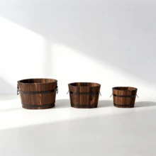 1/3pcs Vintage Wooden Barrel Shaped Planter, Rust-Resistant Indoor/Outdoor Succulent Flower Pot, Rustic Style Wooden Planter - Wavy Mouth - View 14