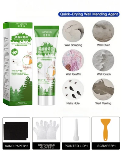 JAYSUING Wall Repair Paste (With Scraper Tool) - Filler For Nail Holes, White Color, Home Use Putty, Mold-Resistant & Odorless Wall Repair Paste, Waterproof & Mold-Resistant Putty, Wall Crack Repair Paste. Repair Wall Damage, Cracks, Dents, Nail Holes Easily Without Experience. Waterproof, Crack-Resistant, Convenient Application, Essential For Holiday (Eid Al-Fitr, Christmas, Easter, Eid Al-Adha, Etc.) Home Renovations.