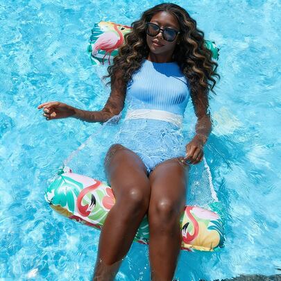 Flamingo & Tropical Floral Print Mesh Inflatable Pool Float Lounge For Summer Water Fun