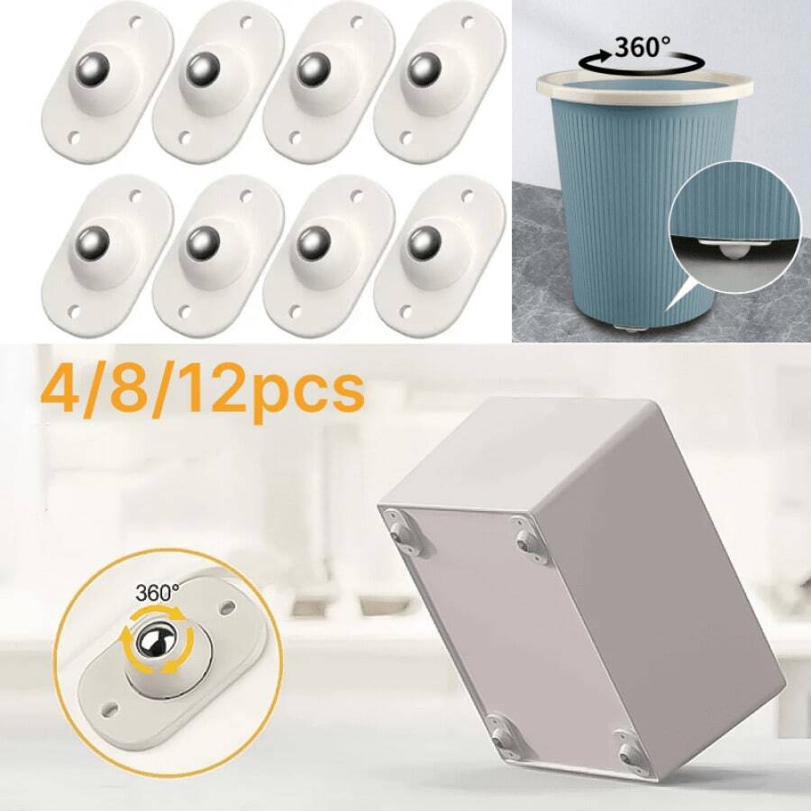 8/12pcs Adhesive Swivel Casters, 360° Stainless Steel Casters, Suitable For Trash Cans, Storage Boxes, Furniture, Cabinets, Mobile Base Accessories - A - View 1