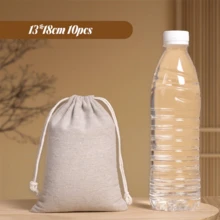 10个装麻布束口袋，礼品袋，适用于节日、派对、婚礼、生日等场合，可装珠宝、化妆品、耳机、充电宝等，也可作家居收纳袋使用，多种尺寸可选 - 白色 - 查看 13