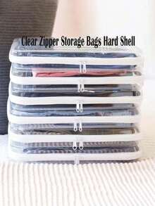 1pc Clear Hard Case Zipper Pouch, Clear Zipper Storage Bags Hard Shell, Waterproof Zippered Hard Pouch Organizer Box, Small Plastic Storage Containers Clear Stackable Drawers Storage Case, PET Travel Storage Bag, Toiletries Cosmetics Divided Zipper Storage Bag Clothes Shoes,Jewelry Storage Box, Multi-Functional Portable Storage Box - Multicolor - View 9