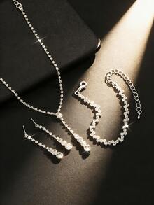 Easter Party Elegant Water Drop Pendant Necklace, Earrings, Bracelet 3 Pieces Set, Versatile Sophisticated Jewelry For Daily Wear - White - View 4