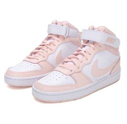  Nike Court Borough 中帮厚底耐磨滑板鞋，白色和粉色，女士休闲日常鞋，CD7782-122