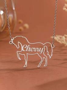 Dây chuyền hình ngựa khắc tên theo yêu cầu, dây chuyền tưởng niệm động vật, phụ kiện dễ thương đa năng đeo hàng ngày, quà tặng chủ đề cưỡi ngựa, dành riêng cho người yêu ngựa (Chỉ chấp nhận văn bản khắc bằng tiếng Anh) - Nhiều màu 6 - Xem 3