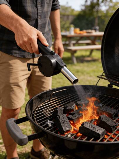 1个手摇式手动烧烤鼓风机，可拆卸便携式户外引火风扇，紧凑型手持式鼓风机，适用于露营、野餐、徒步旅行、篝火烧烤，轻便的引火风箱工具，适用于烧烤、野餐、露营、徒步旅行和户外烹饪，必备露营配件和烧烤工具