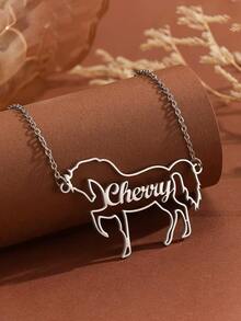 Dây chuyền hình ngựa khắc tên theo yêu cầu, dây chuyền tưởng niệm động vật, phụ kiện dễ thương đa năng đeo hàng ngày, quà tặng chủ đề cưỡi ngựa, dành riêng cho người yêu ngựa (Chỉ chấp nhận văn bản khắc bằng tiếng Anh) - Nhiều màu 6 - Xem 5