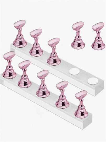 6pcs Adjustable Rose Gold Nail Art Practice Stand, Manicure Training Tool, Nail Tip Display Holder For Salon, Home & DIY Nail Art