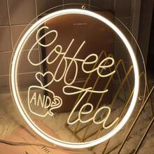 Coffee Neon Sign, Coffee And Tea Neon Sign, LED Coffee Bar Wall Art Sign Suitable For Coffee Station, Tea Bar, Restaurant, Country Style, Kitchen Decor - Coffee Lamp - View 12