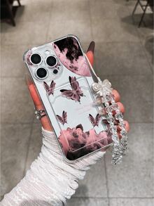 Galaxy Butterfly Pattern Transparent Card Slot Phone Case, TPU Soft Shell With Precise Cutouts, Anti-Fall, Wear-Resistant, Minimalist Printed Protective Cover For IPhone 17/17 Pro/17 Pro Max, 16 XR/7/8, 15 Pro Max, 12 Pro Max, 13 Pro Max, 14 Pro Max, 13, 14, 11, 12, P14, P11, P12, XS, XR, 7/8, P, 7G ES2 - Clear - View 1