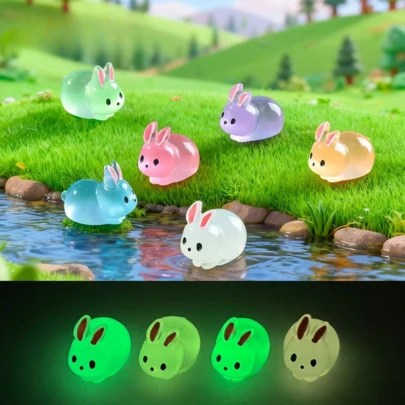 Tượng thỏ phát sáng trong bóng tối dễ thương, vật trang trí phong cảnh thu nhỏ, phụ kiện vườn rêu tự làm, chất liệu nhựa, không mùi, mịn, thỏ nhiều màu sắc, thỏ huỳnh quang, phát sáng sau khi sạc bằng đèn pin, quà tặng hình thỏ, trang trí phòng.