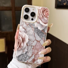 Marble Texture Rose Flower Design TPU Anti-Scratch Anti-Drop Phone Case Compatible With Apple XS, XR, 11, 12, 13, 14, 15, 16, 13 Pro Max, 16 Pro Max, 14 Plus, 17, 17 Pro Max, Air, And Galaxy A35, S24, A16, S24 FE, S20, S22 Plus, S25 Ultra, S25, S22, S21, A335G, A12, A15, A23, A52 5G, Galaxy S21, Galaxy S25 Ultra, Galaxy A71 4G, Galaxy S21 Plus, Galaxy S22, Galaxy A55, Note20 Ultra, A16 4G And Other Models - Multicolor - View 3