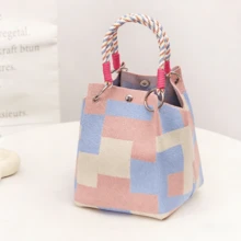 VINCAN Bolso de mano de punto con estampado floral retro 2025, bolso de mano vintage de mujer con bloques de color, hecho de fibra de poliéster, con correa de hombro fija y hebilla de , adecuado para el trabajo, el transporte y el uso diario - Multicolor - Ver 11