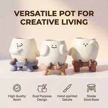 This Smiling Face Planter Pot Is The New Darling For Desktop Organization! It Can Be Used To Plant Succulents Or To Hold Pens, Turning Clutter Into Neatness. - 1pc - View 11