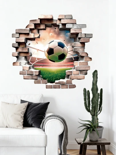 1 片 3D 足球墙贴，世界杯主题足球墙贴，可移除 PVC 墙贴，适用于卧室、客厅、走廊家居装饰
