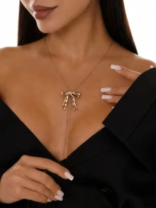 1件优雅几何细链金属蝴蝶结吊坠迷人珠宝Y形流苏长项链，奢华别致，适合婚礼、派对、度假、休闲、街头风格，女士及情侣适用，节日、生日，百搭礼物 - 項鍊 - 查看 4