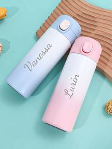 Customized Text 304 Stainless Steel Ombre Pea-Shaped Vacuum Insulated Bounce Water Bottle, Portable Thermal Cup, For Students, Outdoor Use, For Family - Multicolor - View 2