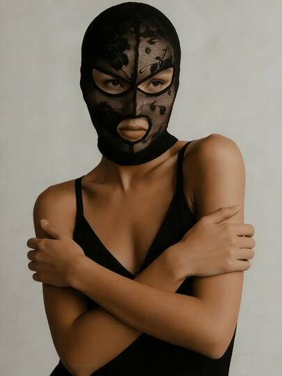 Venetian Gothic Lace Mask, Full-Face Hood Mask With Lace For Both Men And Women, With Openings For Eyes And Mouth, Black Mesh Headwear, Suitable For Cosplay Parties, Halloween Stage Performances, And Dance Parties