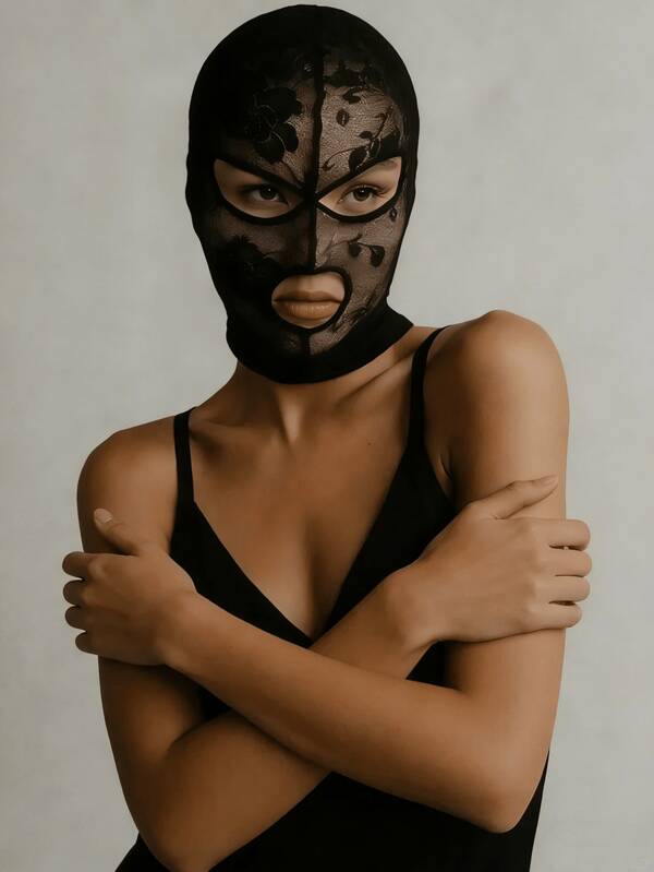 威尼斯哥特式蕾丝面具，男女通用全脸蕾丝兜帽面具，眼部和嘴部开口，黑色网状头饰，适合角色扮演派对、万圣节舞台表演和舞会