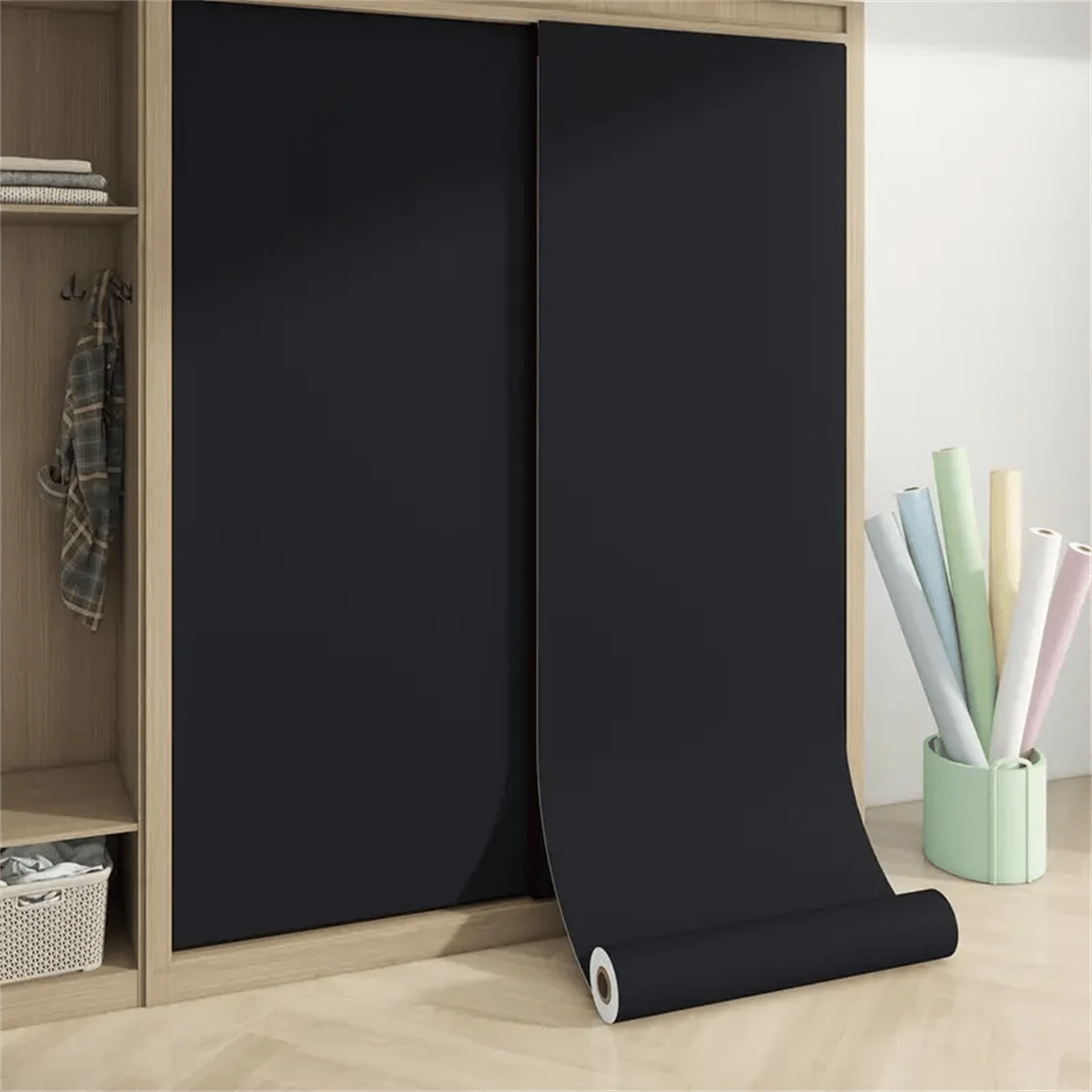 1 Roll Black Waterproof Home Decor Wall Sticker, 3D Cabinet Countertop Sticker, Self-Adhesive Wallpaper, Kitchen Decor Wall Paper, Living Room Bedroom Study TV Background Wall Decal