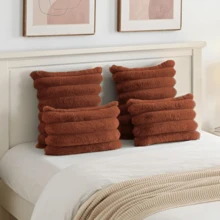 1pc Solid Color Cushion Cover Without Filler, Soft Faux Rabbit Fur Big Striped Cushion Cover, For Living Room Sofa - Brown - View 4