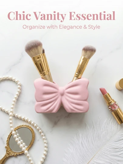 1Pc Bow Makeup Brush Storage Tube, Dressing Table Eyebrow Brush Brush Pen Holder Desktop Storage Rack Universal Desktop Illustration Decoration, Cross-Border Multi-Functional Storage Decoration Magic, Decorative Storage Home Furnishings Ornaments