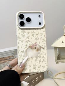 1pc Cute Minimalist Floral Bow Rabbit Pattern Litchi Texture Shockproof Anti-Slip Soft Phone Case Compatible With Apple, Phones - Multicolor - View 5