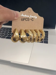 Conjunto de joyas de 6-18 piezas con pendientes en forma de lágrima exagerada de resina y CCB con tono dorado, de moda - Amarillo Oro - Ver 3