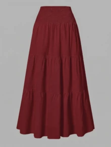 Falda de verano de unicolor, minimalista y versátil con volantes, efecto de burbujas y arrugado, semitransparente - uñas rojas - Ver 3