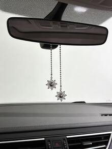 Vintage Hollow Floral Moon Cat Car Pendant, Rearview Mirror Decor, Unisex Car Accessories - A - View 3