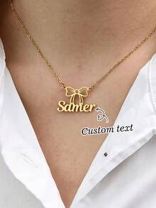 1pc Customized Stainless Steel Bowknot Name Necklace, Children's Name Necklace, Gold Name Necklace, Exquisite Name Necklace, Elegant Women's Name Pendant, Valentine's Day, Children's Day Gift, Perfect Gift For Her - Multicolor 7 - View 2