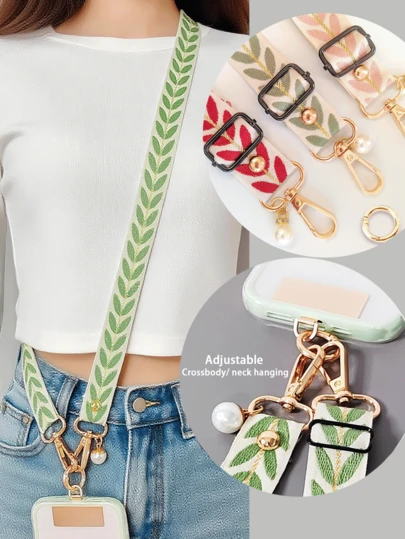 1 pieza Cordón ajustable para teléfono con bandolera, correa ancha y elegante con perlas, accesorio versátil de encanto para teléfono para mujeres