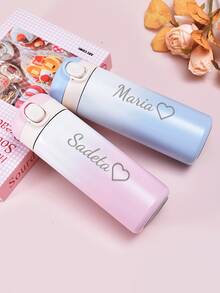 Customized Text 304 Stainless Steel Ombre Pea-Shaped Vacuum Insulated Bounce Water Bottle, Portable Thermal Cup, For Students, Outdoor Use, For Family - Multicolor - View 6