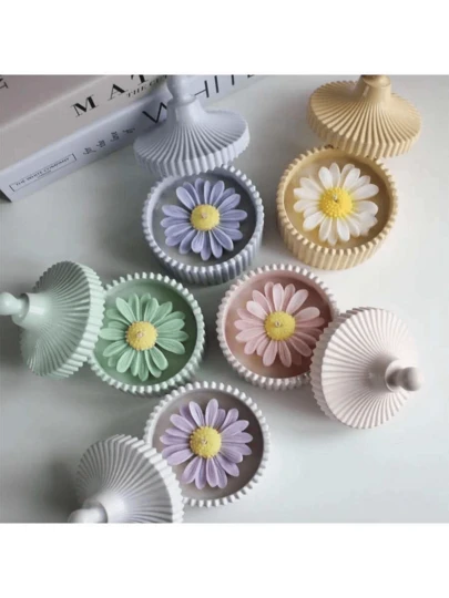 1个硅胶模具，用于DIY菊花香薰蜡烛，石膏香石家居装饰配件