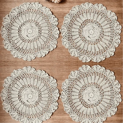 1pc/4pcs Handmade Crochet Bohemian Style Round Lace Coasters, Vintage Lace Floral Tablecloth, Easy To Wash, Suitable For Wedding Decor, Home Decor, Wedding Gift, Room Decor, Home Decor, And Birthday Gift