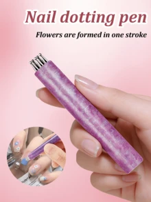 1支花朵美甲点钻笔，圆珠笔设计，美甲绘画工具，适用于绘画、雕刻、镶嵌水钻，DIY美甲沙龙用品 - 彩色 - 查看 4
