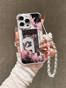 Galaxy Butterfly Pattern Transparent Card Slot Phone Case, TPU Soft Shell With Precise Cutouts, Anti-Fall, Wear-Resistant, Minimalist Printed Protective Cover For IPhone 17/17 Pro/17 Pro Max, 16 XR/7/8, 15 Pro Max, 12 Pro Max, 13 Pro Max, 14 Pro Max, 13, 14, 11, 12, P14, P11, P12, XS, XR, 7/8, P, 7G ES2 - Clear - View 2