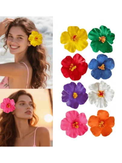 10pcs/6pcs/4pcs Hawaiian Flower Hair Clips, Women Hibiscus & Lotus Flower Hair Clips, Artificial Flower Hair Clips, Suitable For Vacation, Beach, Party, Bohemian Style Fabric Flower Hair Clip Set, Elegant Solid Color Flower Hair Clips, Lotus Flower Hair Accessories, Hair Claws, Hair Clips