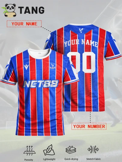 Crystal Palace 25/26 Home Customized Men's Football Jersey, Comfortable Round Neck Sports Sweatshirt, Soft & Lightweight Personalized Football Shirt, Suitable For Football Training, Casual Wear, And Gift Summer,Gym Wear