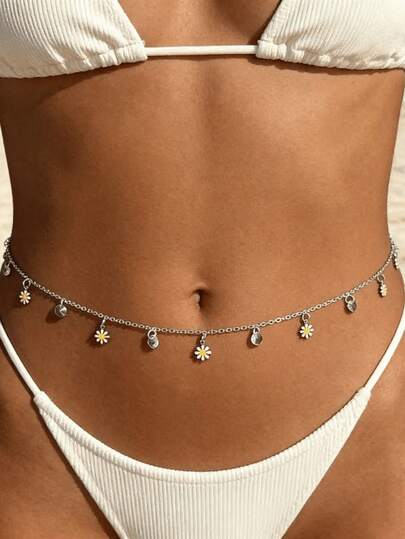 1pc שרשרת מותן תליון פרחי אבן לווין אופנתית, מתאימה לנשים ללבוש לחופשת חוף