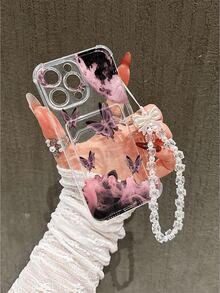 Galaxy Butterfly Pattern Transparent Card Slot Phone Case, TPU Soft Shell With Precise Cutouts, Anti-Fall, Wear-Resistant, Minimalist Printed Protective Cover For IPhone 17/17 Pro/17 Pro Max, 16 XR/7/8, 15 Pro Max, 12 Pro Max, 13 Pro Max, 14 Pro Max, 13, 14, 11, 12, P14, P11, P12, XS, XR, 7/8, P, 7G ES2 - Clear - View 4