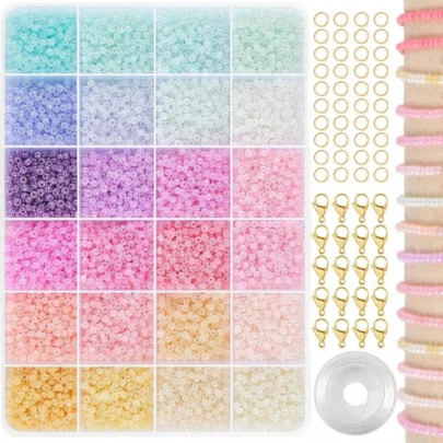 24-Compartment 3mm Seed Bead Jewelry Making Kit, 24 Colors Approx. 5300pcs, For DIY Friendship Bracelets, Necklaces, Earrings, Phone Charms, Keychains And Crafts