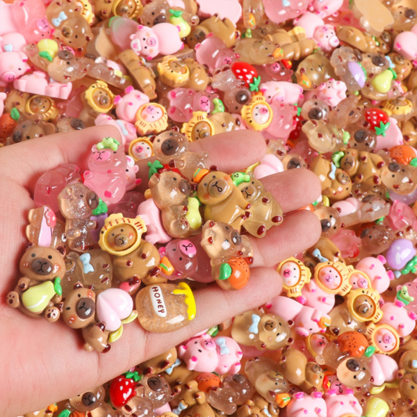 1/10/20/30pcs Capybara Shaped Cream Resin Accessories, Suitable For Hair Accessories, Photo Frames, Vanity Decor, Phone Cases DIY And Various Crafts, Versatile And Atmospheric