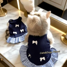 夏季宠物连衣裙，带领结，无袖透气，适合猫咪和小型犬，轻便防掉毛 - 彩色 - 查看 5