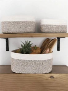 Bộ 1/3 giỏ đựng đồ thủ công đan lát kiểu Bohemian, hộp đựng đồ trên bàn làm việc thời trang, hộp đựng đồ trang trí nhà cửa dùng để đựng quần áo, mỹ phẩm, đồ dùng gia đình, sắp xếp tủ quần áo phòng ngủ, giỏ mây trang trí, giải pháp lưu trữ đa năng di động cho không gian sống hiện đại. - Xám - Xem 7