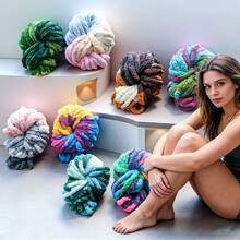 1卷=250克/8.82盎司/0.551磅/超厚条纹绒毛纱线/柔软蓬松的大号纱线,涤纶材质,手工染色,质地柔软,可机洗,指套绒纱线,渐变色,用于制作手工毯、盖毯、围巾、宠物床、地垫 - 彩色 - 查看 5