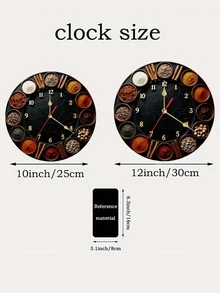 1 Quiet 10/12-Inch Round Wooden Clock With Various Spices And Seasonings | Quartz Movement, Multicolor With Golden Accents, Battery-Powered (AA Battery Not Included), Ideal For Bedroom, Kitchen, Study, Garage, Christmas Decor, Living Room - A - View 6