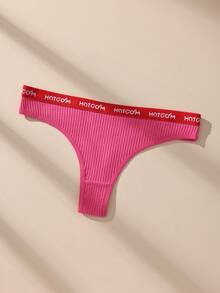 7pcs Contrast Color Ribbed Cotton Thong Panties, Elastic & Comfortable Women's Underwear - Multicolor - View 5