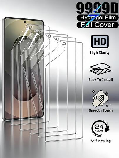 5pcs Ultra HD Hydrogel Film No Bubbles Easy To Stick Explosion-Proof Scratch Resistant Automatic Repair Compatible With Samsung GalaxyS26 S25 S24/Compatible With Xiaomi 17 15 Poco X7/ NOTE 15/Compatible With Huawei/Honor 400 X9C/And Other Models, Screen Protector Film Soft Film (Non Tempered Glass) Birthday/Easter/Holiday/Family/Friends/Unisex Support Finger Recognition Phone Protective Film