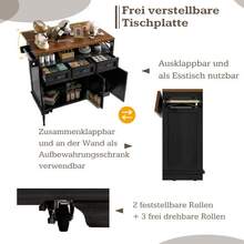 Modern Kitchen Island Table (118*43 - 70*98 Cm) Kitchen/Dining Room Cabinet, Wooden Dining Cart, With Wheels, Multifunctional Storage, Removable Divider, With Towel Rack, Black - Black - View 2